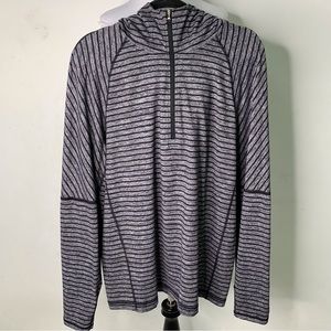 Lululemon Men's 1/2 Zip Grey/Black Striped Pullover Hoodie Long Sleeve Shirt XL